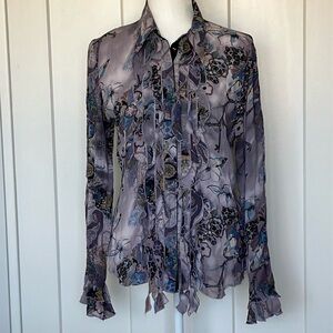 Violet & Claire Ruffled Sheer Long Sleeve Blouse Snaps Bell Sleeves Women’s M